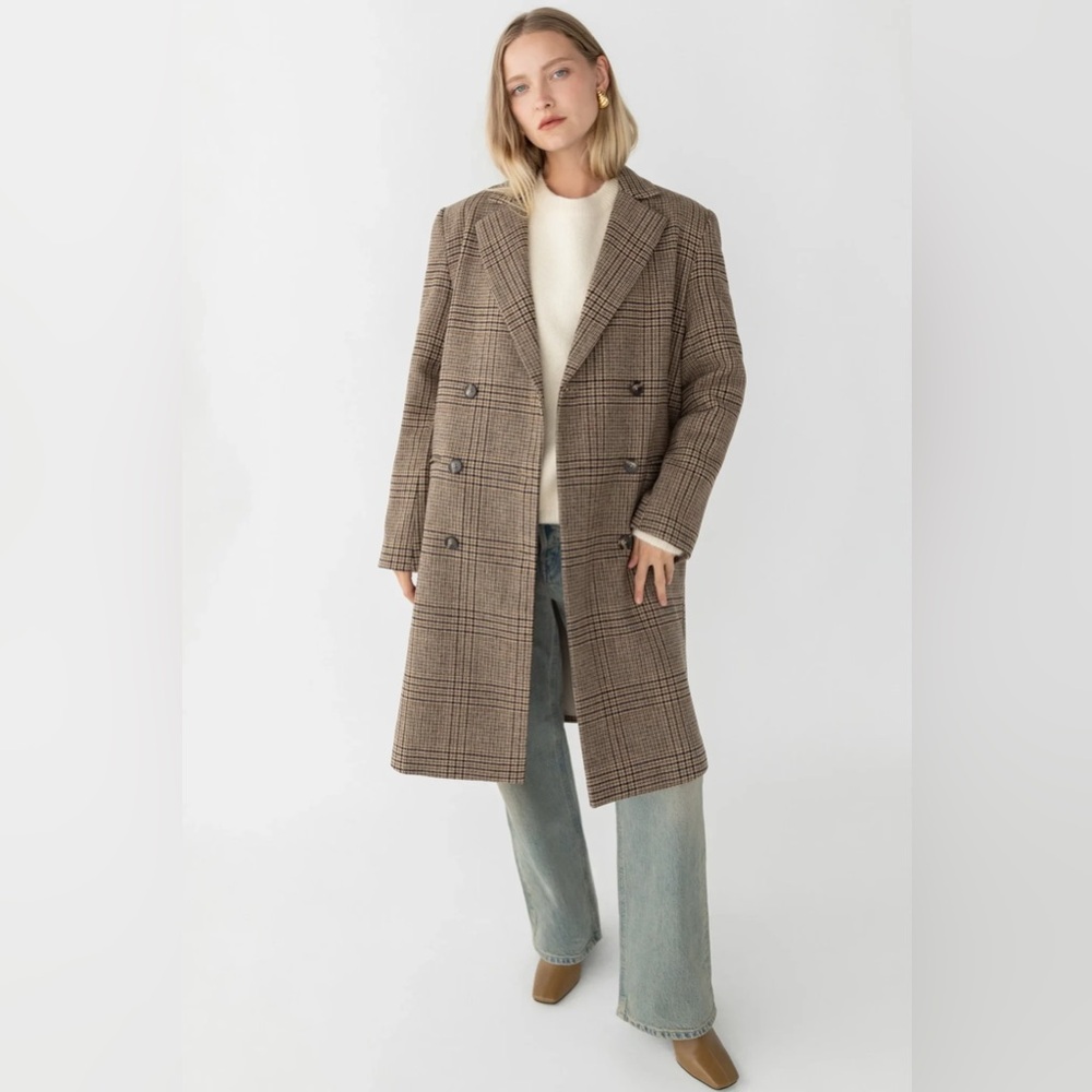 OAK + FORT PLAID WOOL BLEND DOUBLE-BREASTED COAT NWOT - Picture 2 of 8
